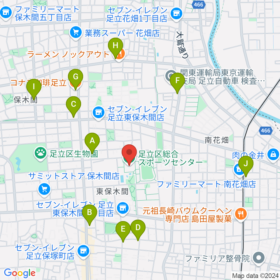 足立区総合スポーツセンター周辺のカフェ一覧地図