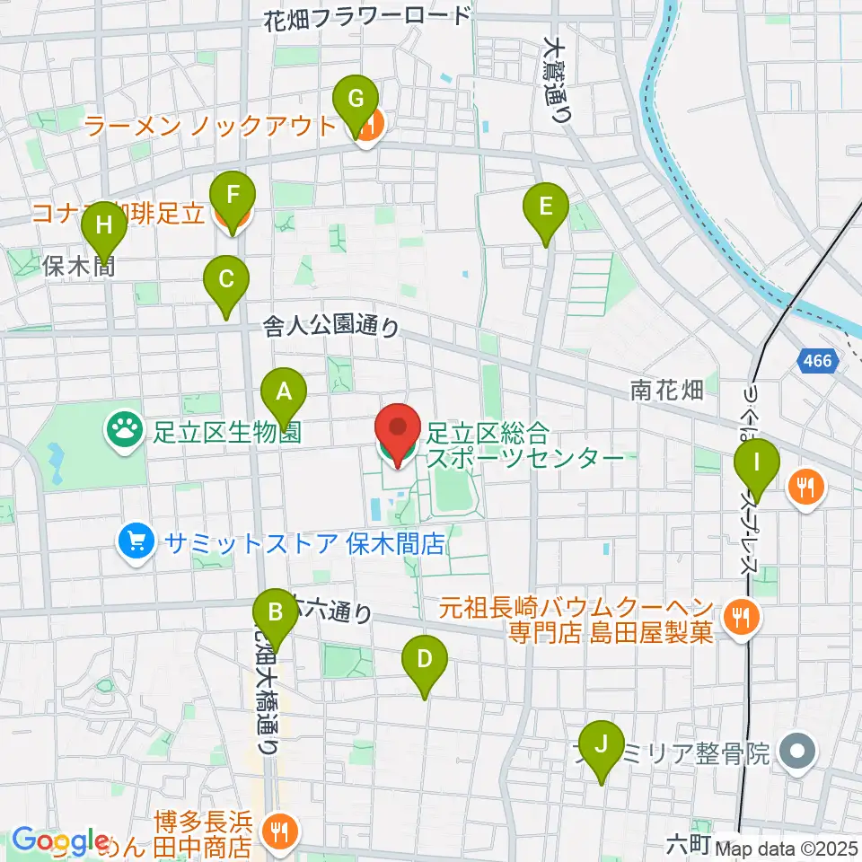 足立区総合スポーツセンター周辺のカフェ一覧地図