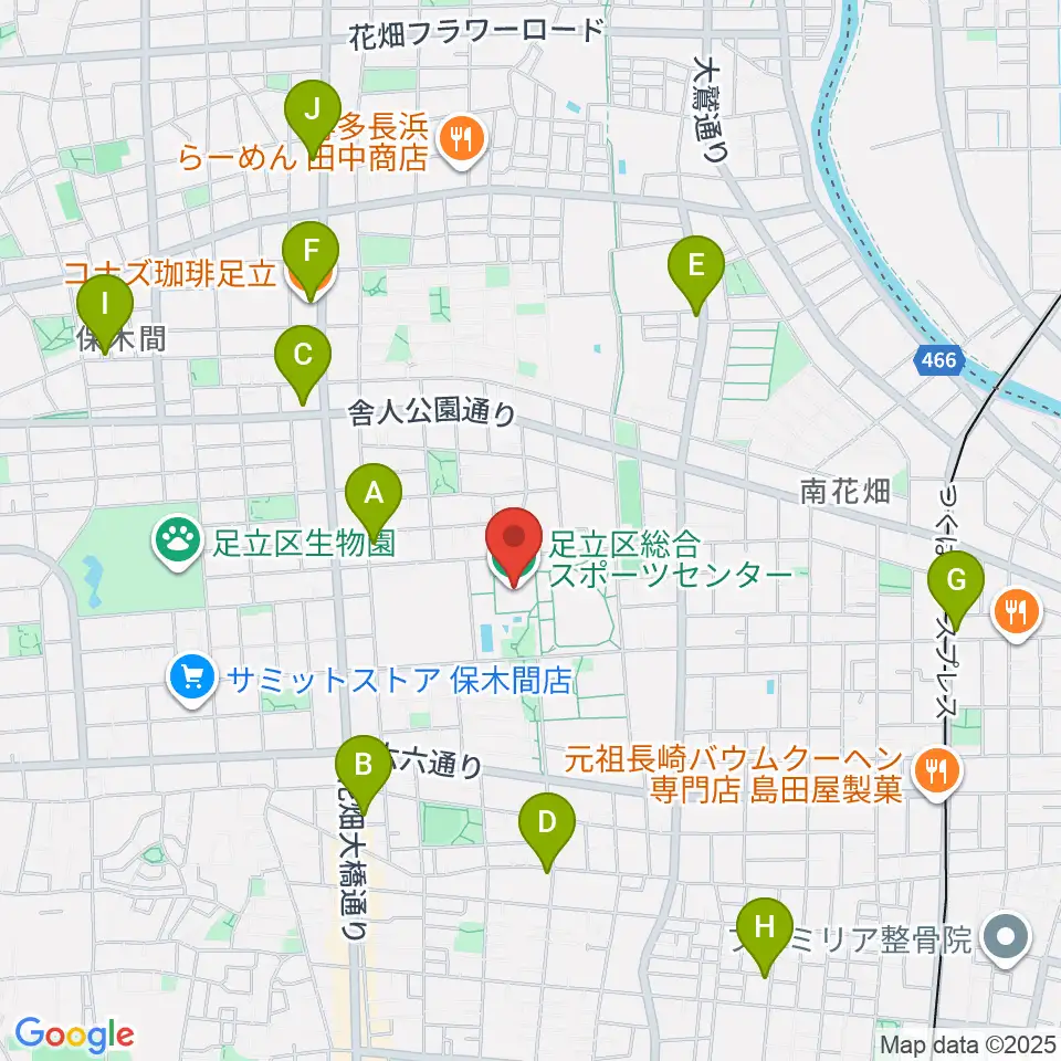 足立区総合スポーツセンター周辺のカフェ一覧地図