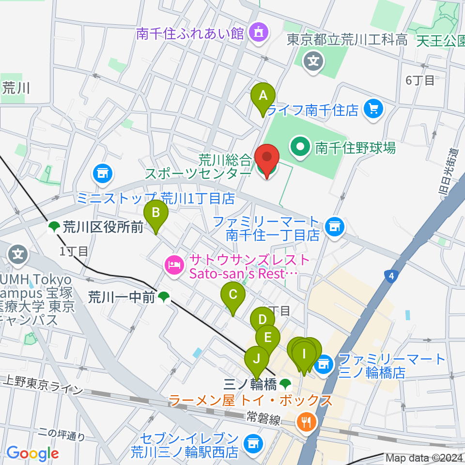 荒川総合スポーツセンター周辺のカフェ一覧地図