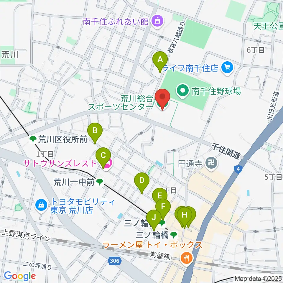 荒川総合スポーツセンター周辺のカフェ一覧地図