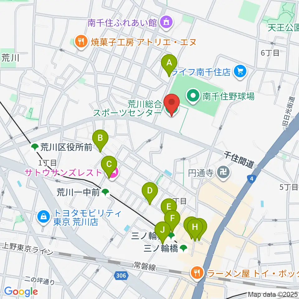 荒川総合スポーツセンター周辺のカフェ一覧地図