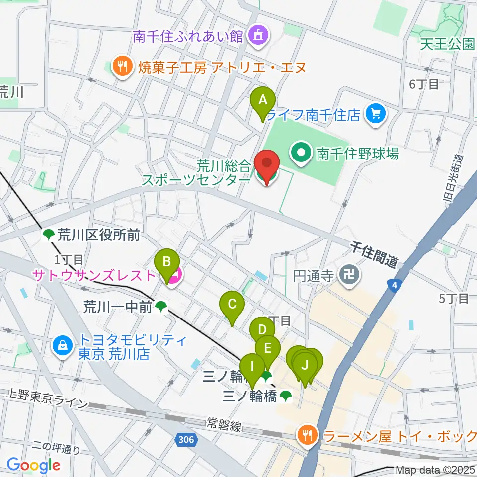荒川総合スポーツセンター周辺のカフェ一覧地図