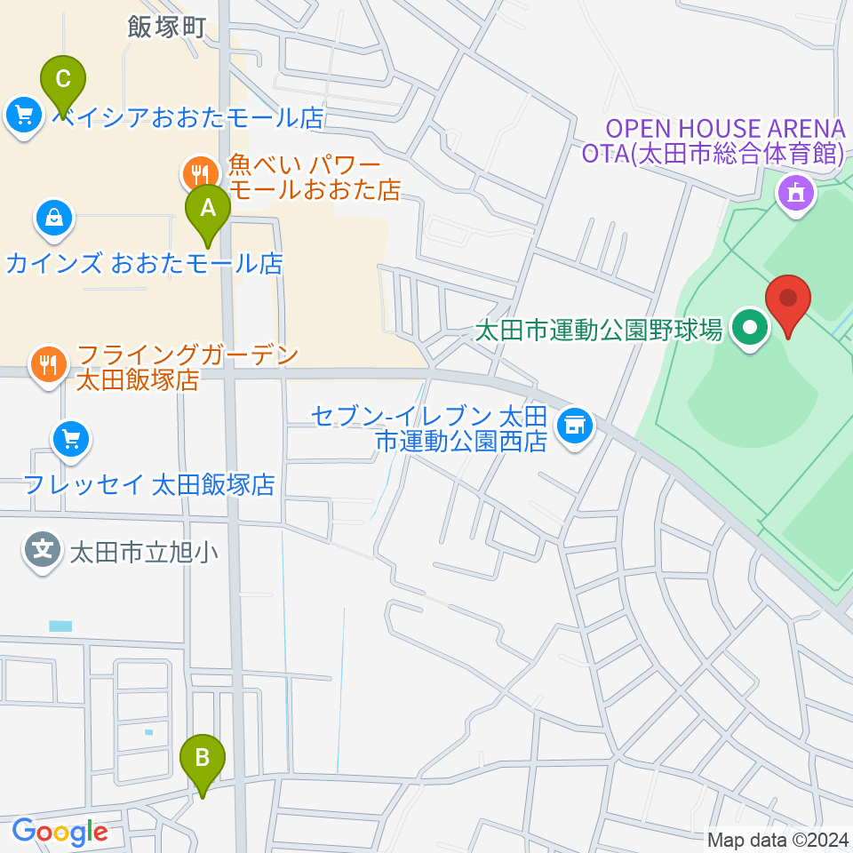 太田市運動公園野球場周辺のカフェ一覧地図