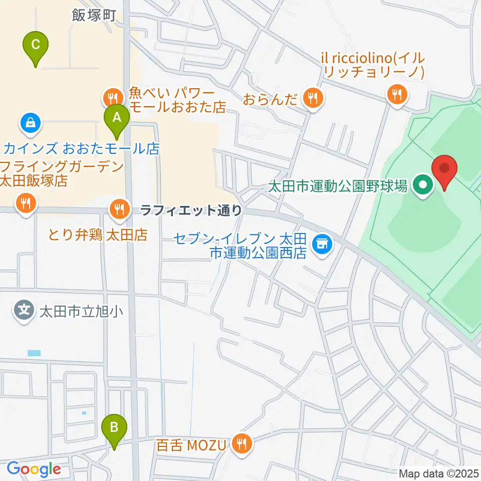 太田市運動公園野球場周辺のカフェ一覧地図