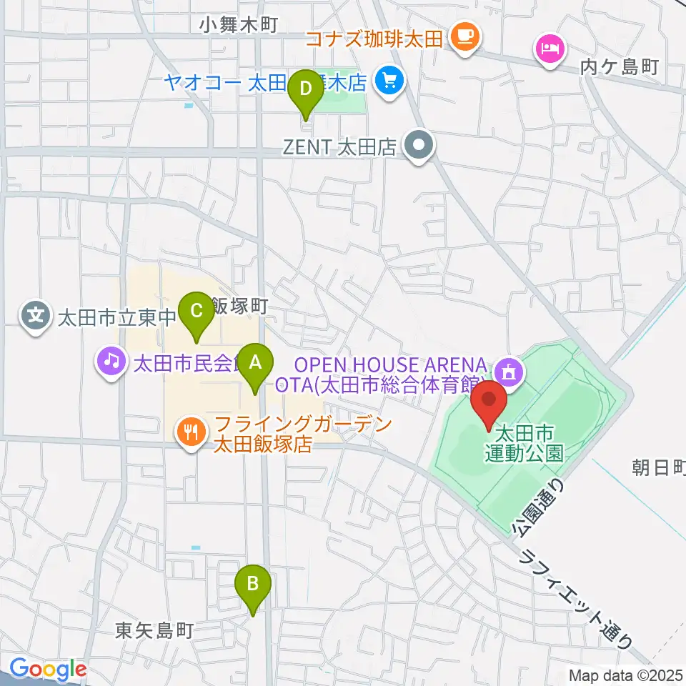 太田市運動公園野球場周辺のカフェ一覧地図