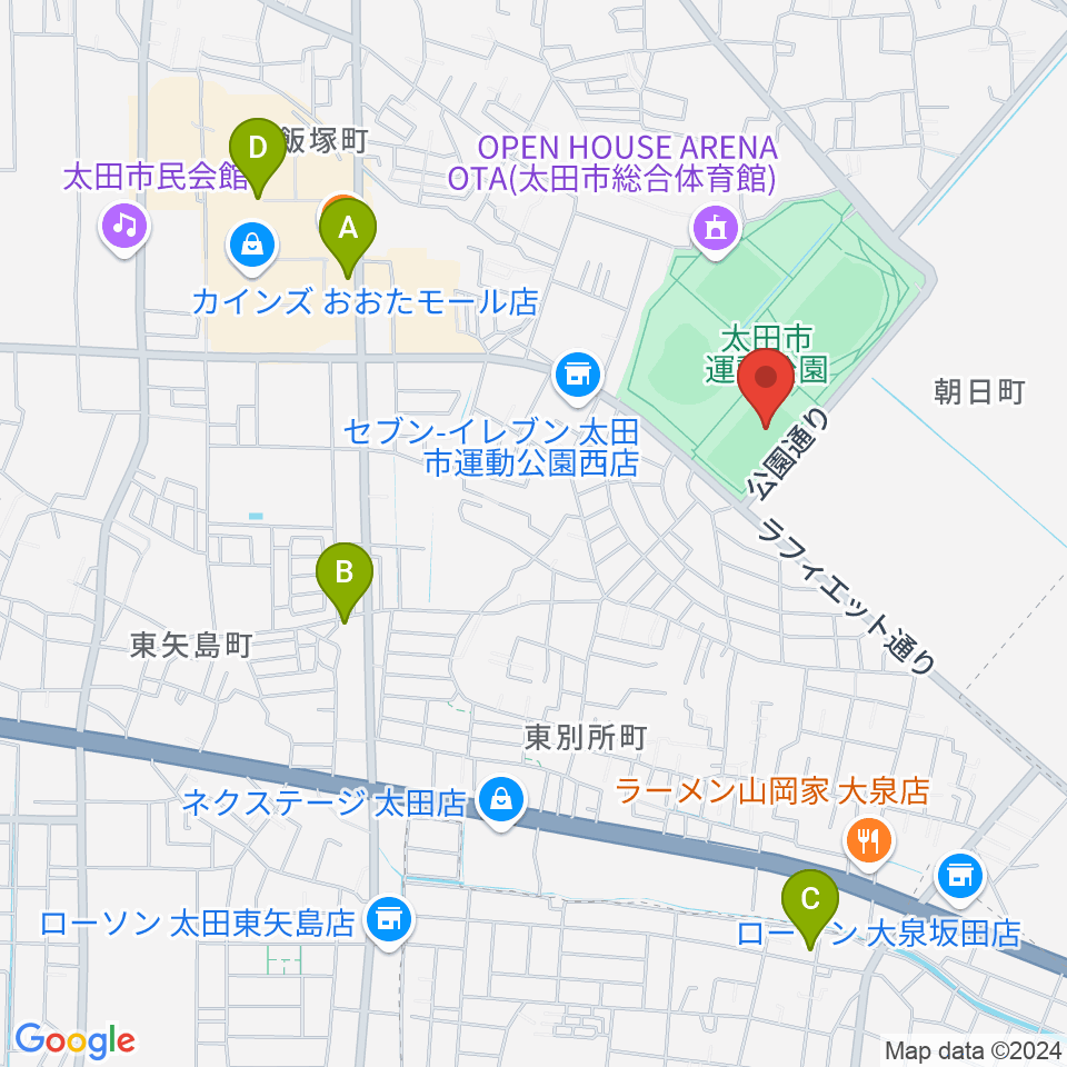 太田市運動公園サッカー・ラグビー場周辺のカフェ一覧地図