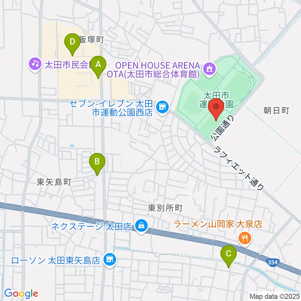 太田市運動公園サッカー・ラグビー場周辺のカフェ一覧地図