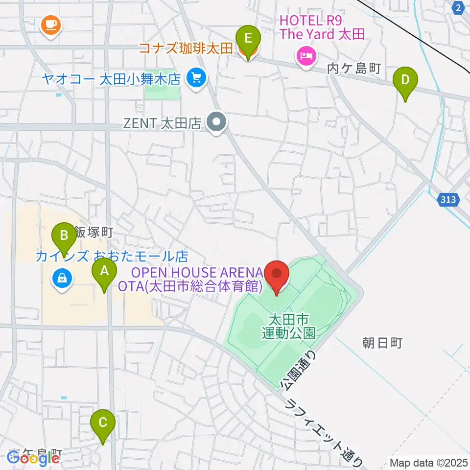 オープンハウスアリーナ太田周辺のカフェ一覧地図