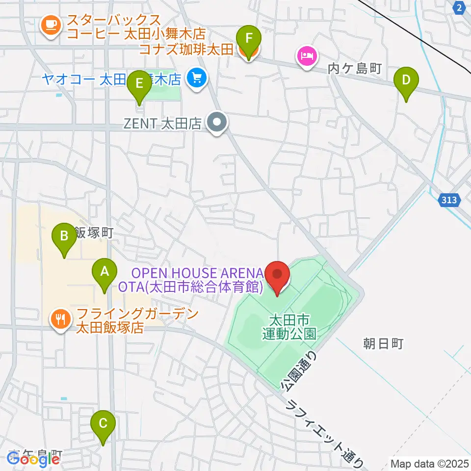 オープンハウスアリーナ太田周辺のカフェ一覧地図