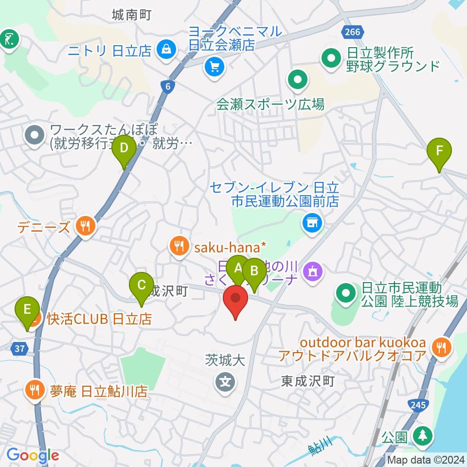 日立市民運動公園野球場周辺のカフェ一覧地図