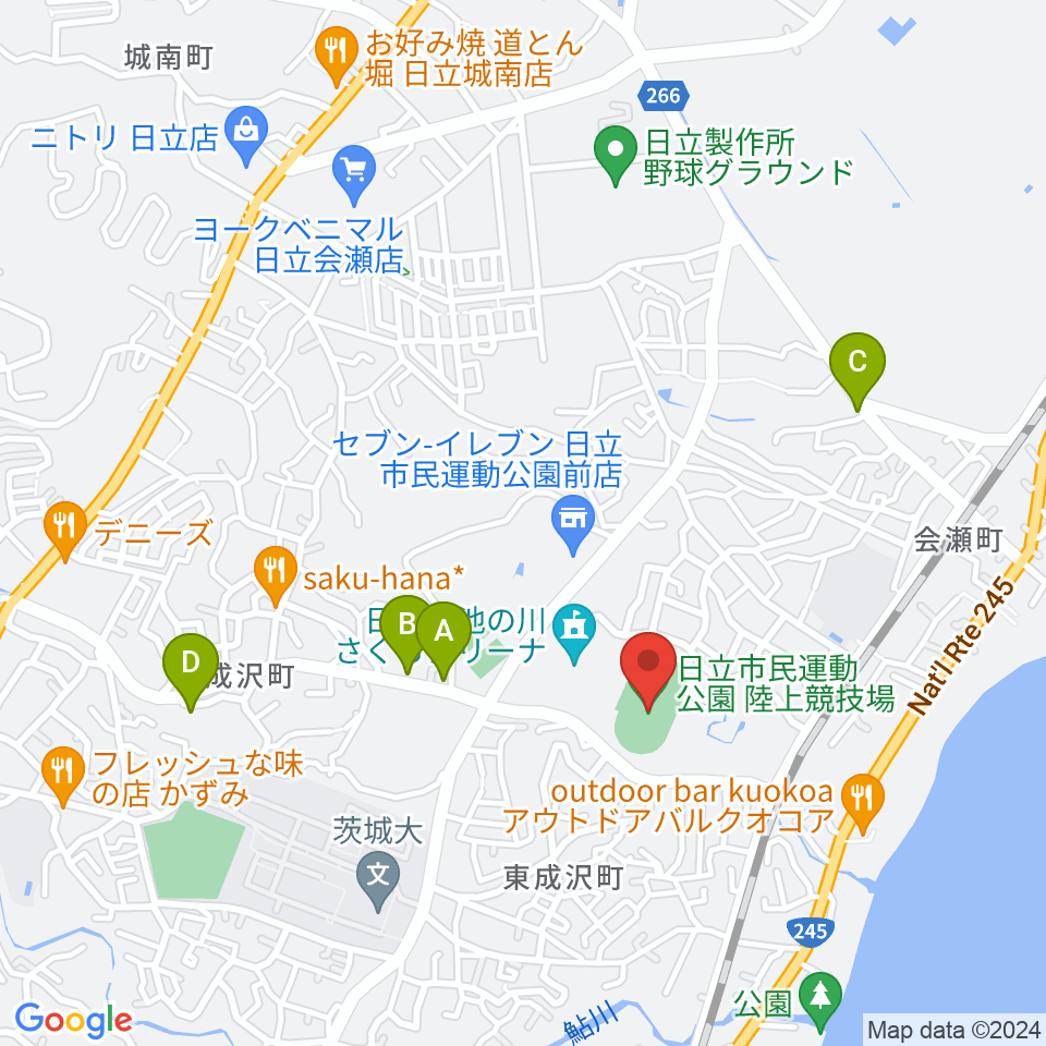 日立市民運動公園陸上競技場周辺のカフェ一覧地図