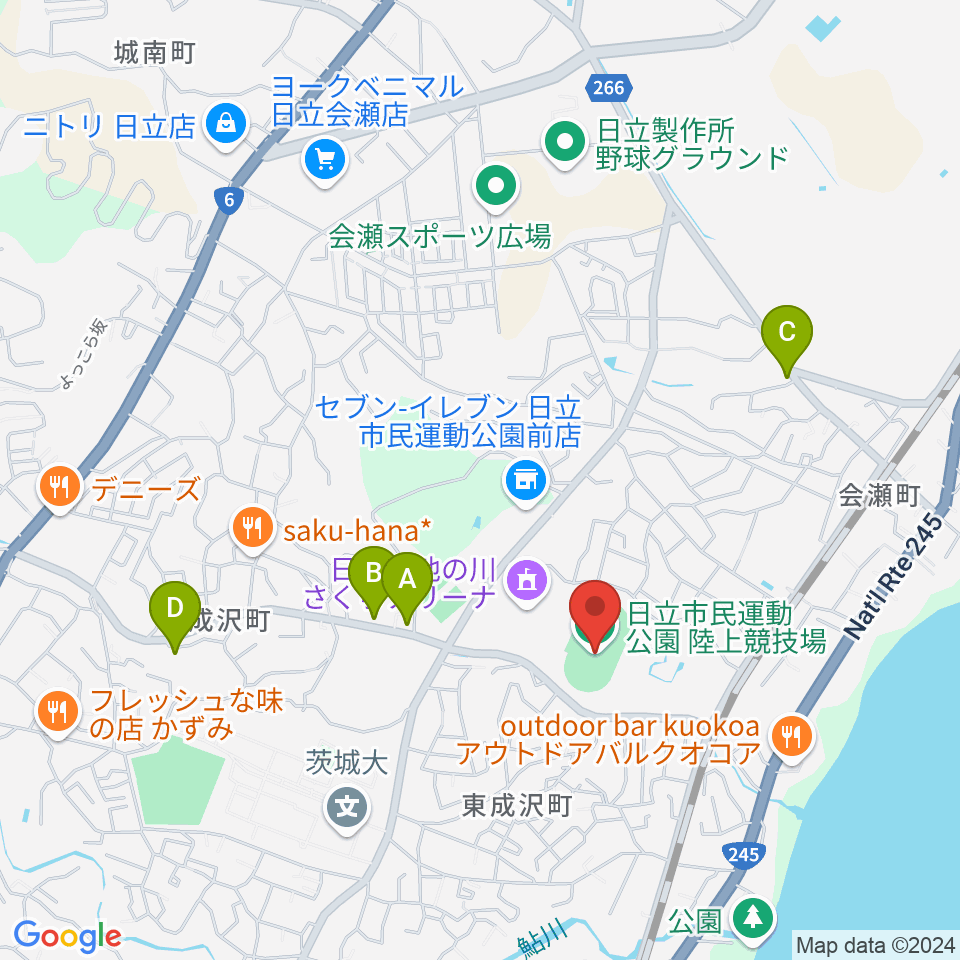 日立市民運動公園陸上競技場周辺のカフェ一覧地図