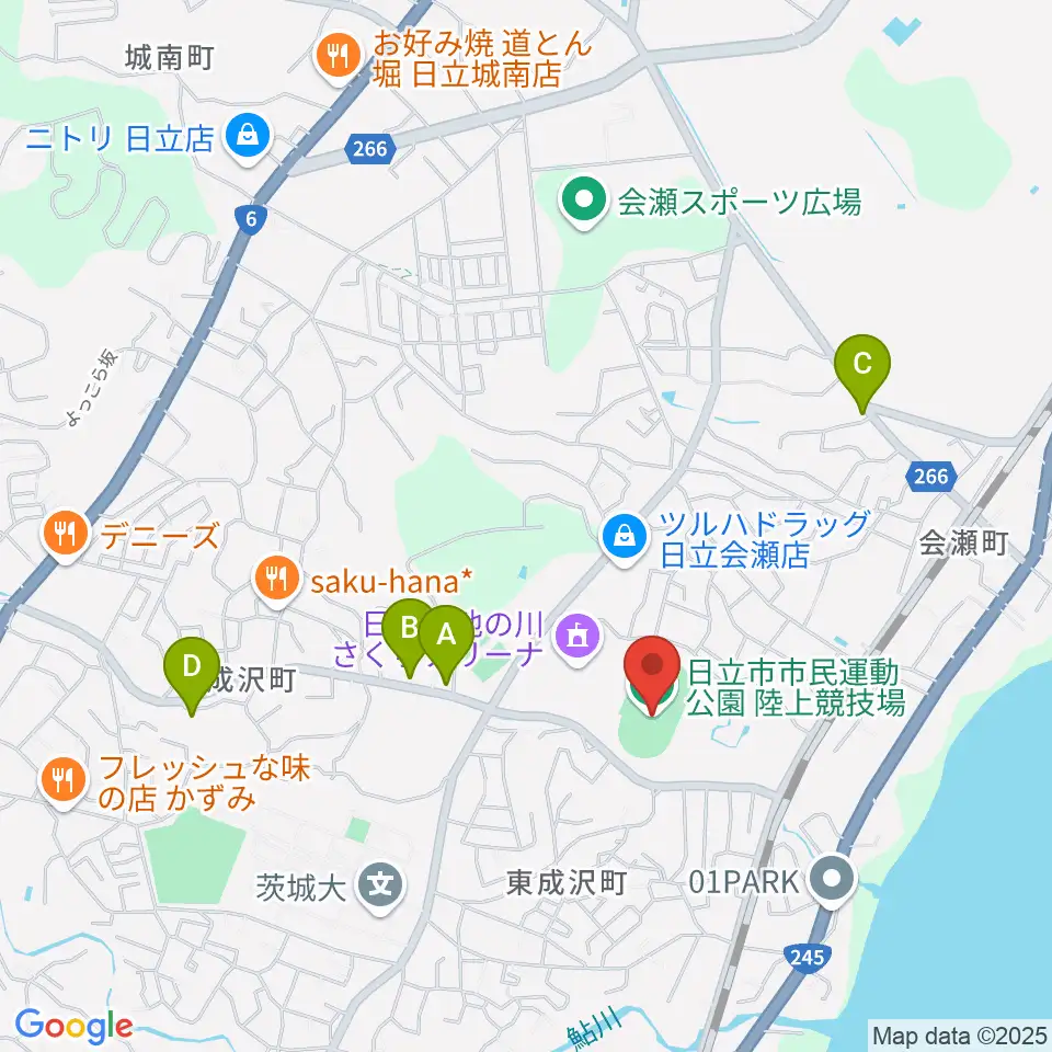 日立市民運動公園陸上競技場周辺のカフェ一覧地図