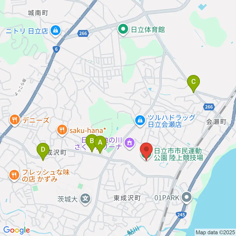 日立市民運動公園陸上競技場周辺のカフェ一覧地図