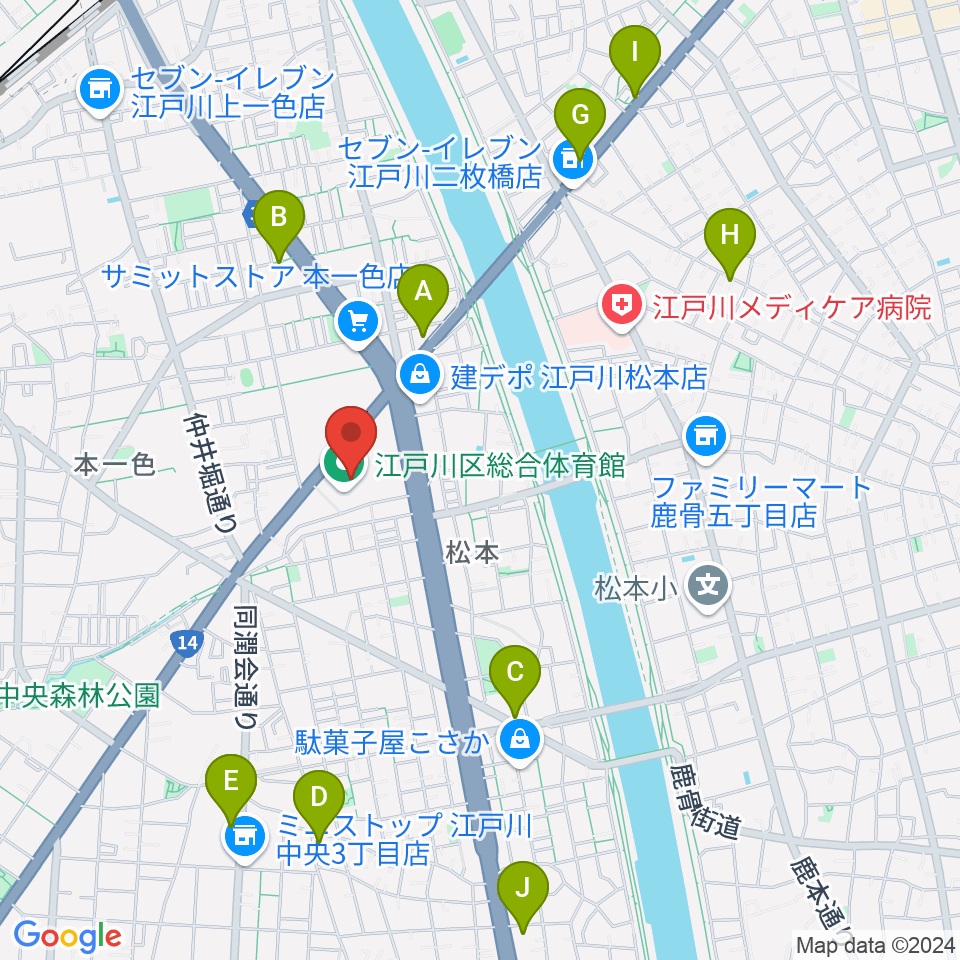 江戸川区総合体育館周辺のカフェ一覧地図