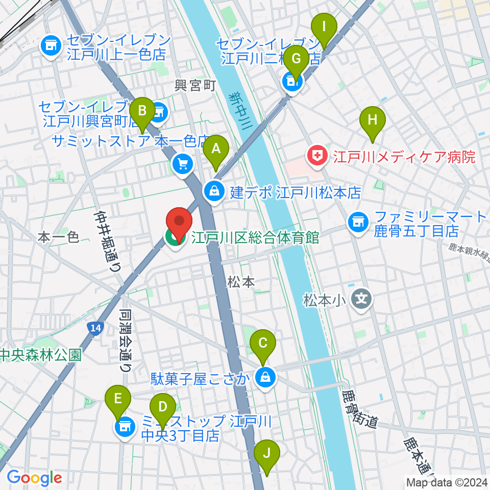 江戸川区総合体育館周辺のカフェ一覧地図