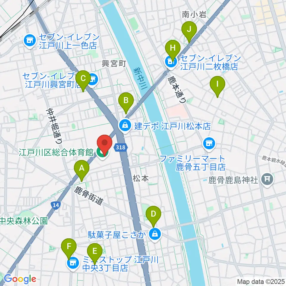 江戸川区総合体育館周辺のカフェ一覧地図