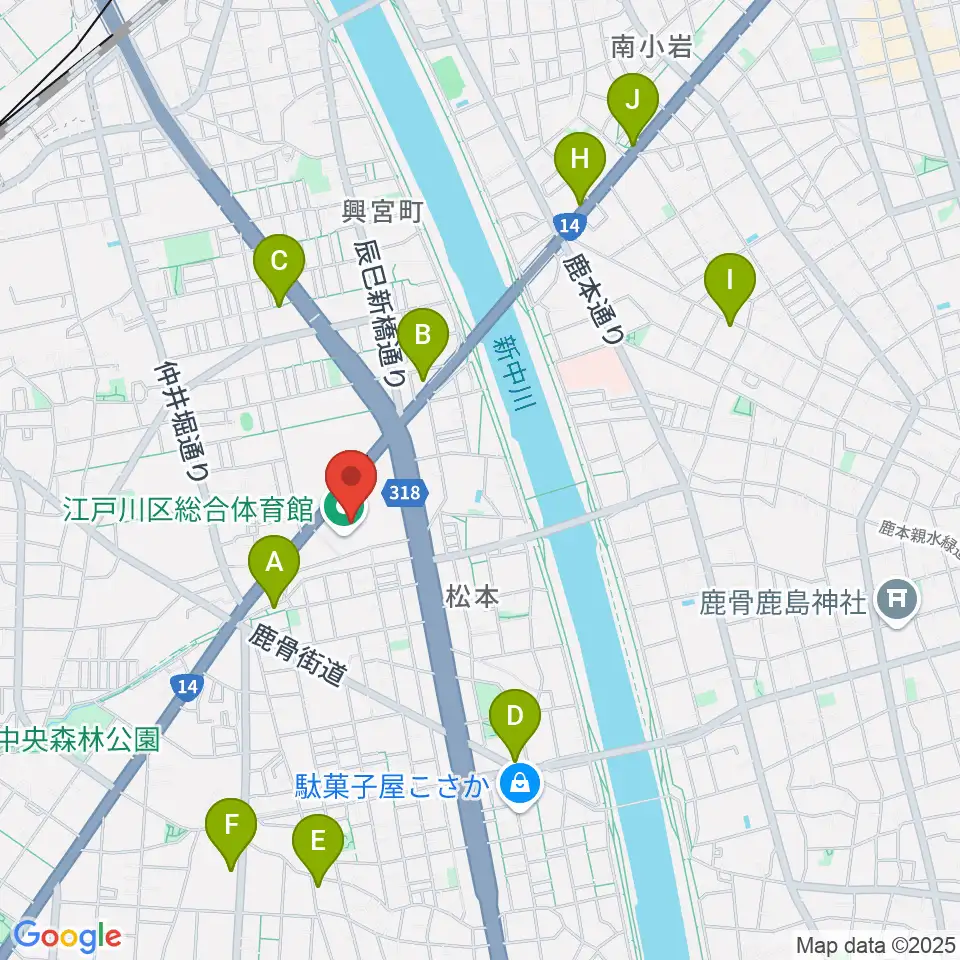 江戸川区総合体育館周辺のカフェ一覧地図