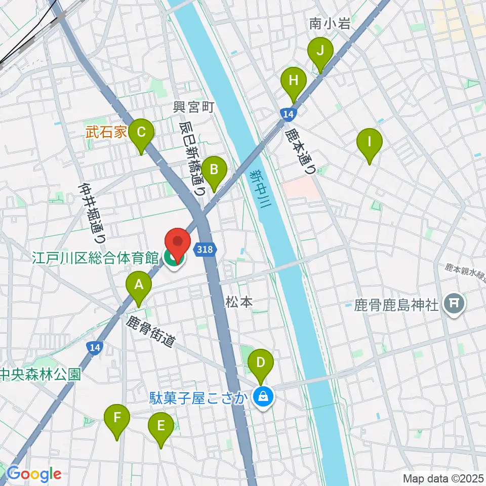 江戸川区総合体育館周辺のカフェ一覧地図