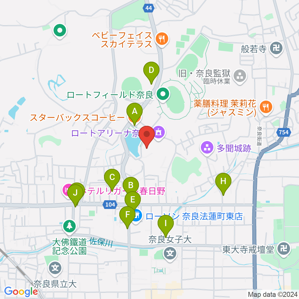 ロート奈良武道場周辺のカフェ一覧地図