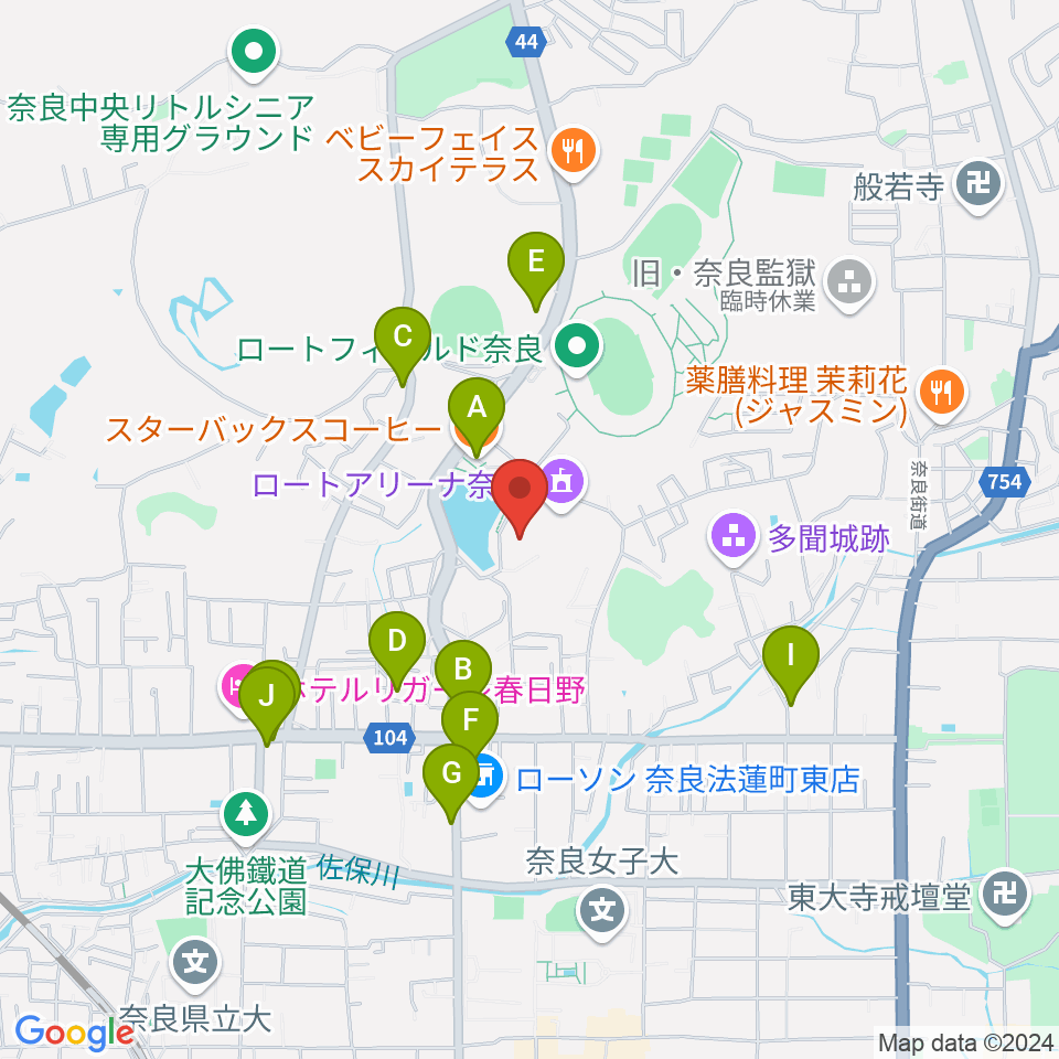 ロート奈良武道場周辺のカフェ一覧地図