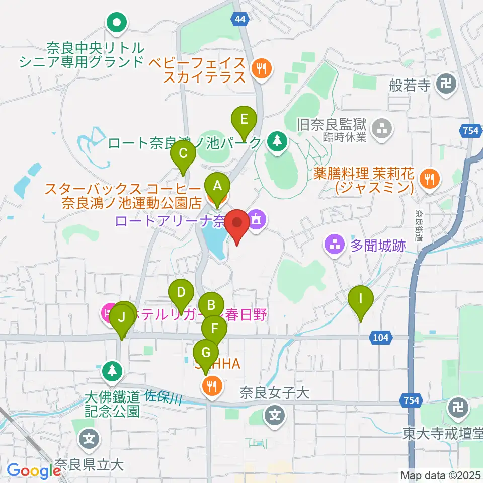 ロート奈良武道場周辺のカフェ一覧地図