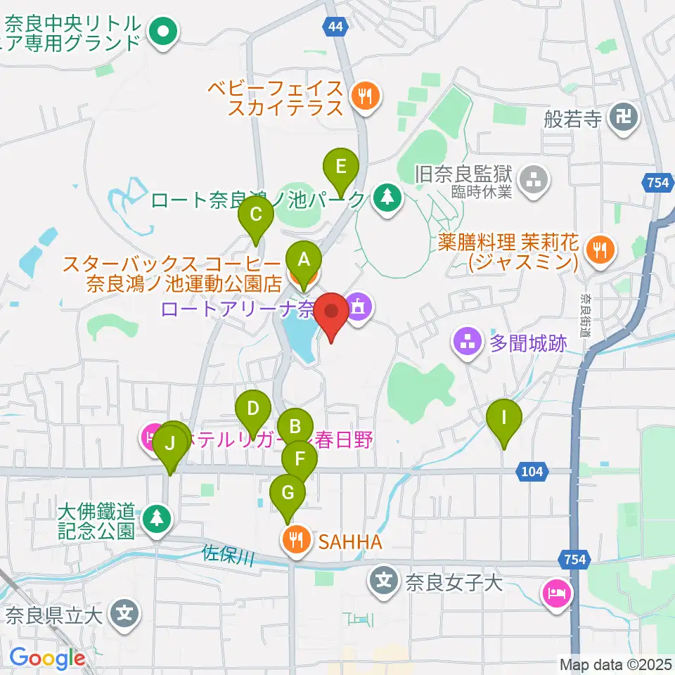 ロート奈良武道場周辺のカフェ一覧地図