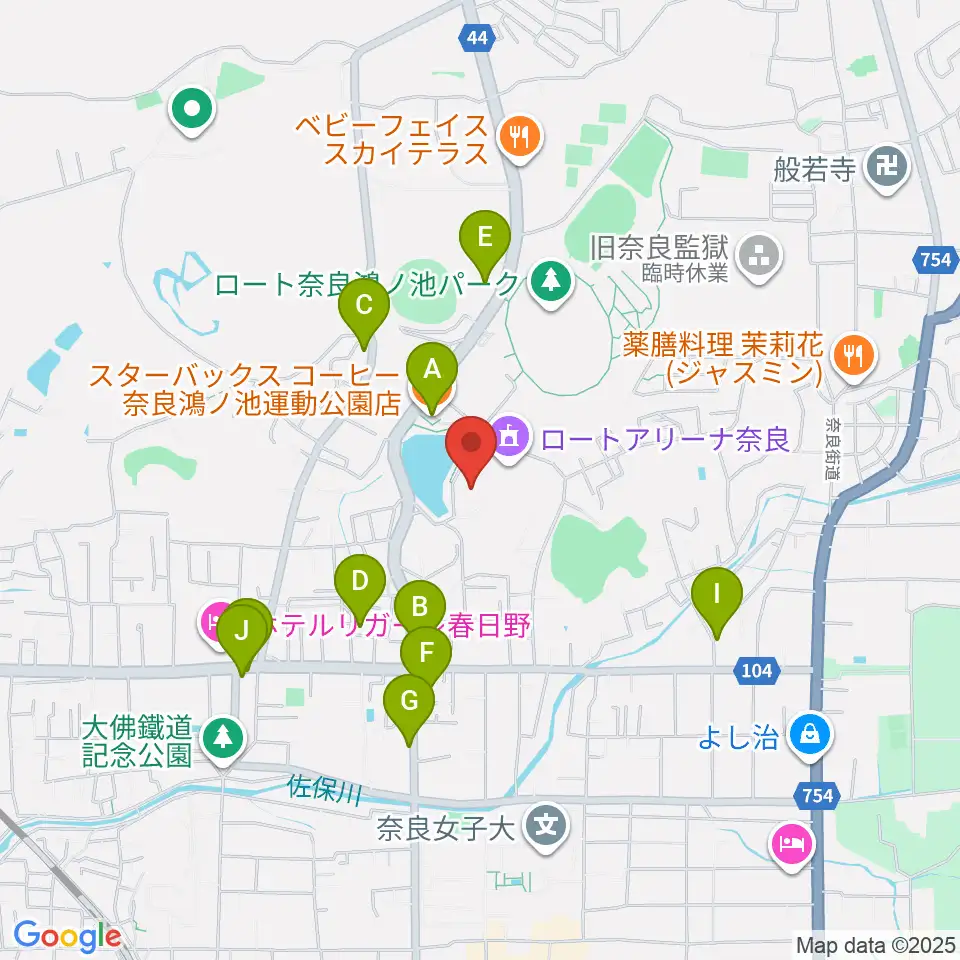 ロート奈良武道場周辺のカフェ一覧地図