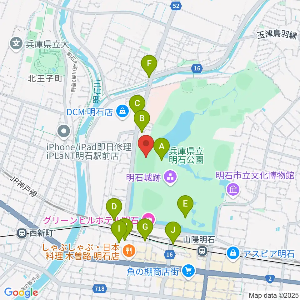 きしろスタジアム 明石公園陸上競技場周辺のカフェ一覧地図