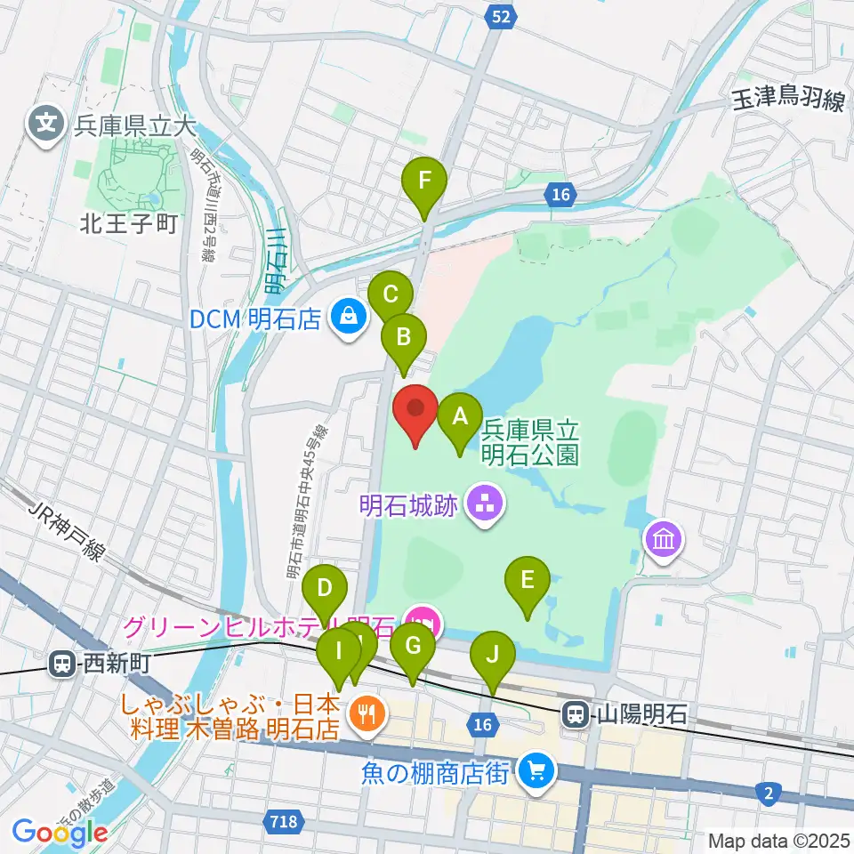 きしろスタジアム 明石公園陸上競技場周辺のカフェ一覧地図