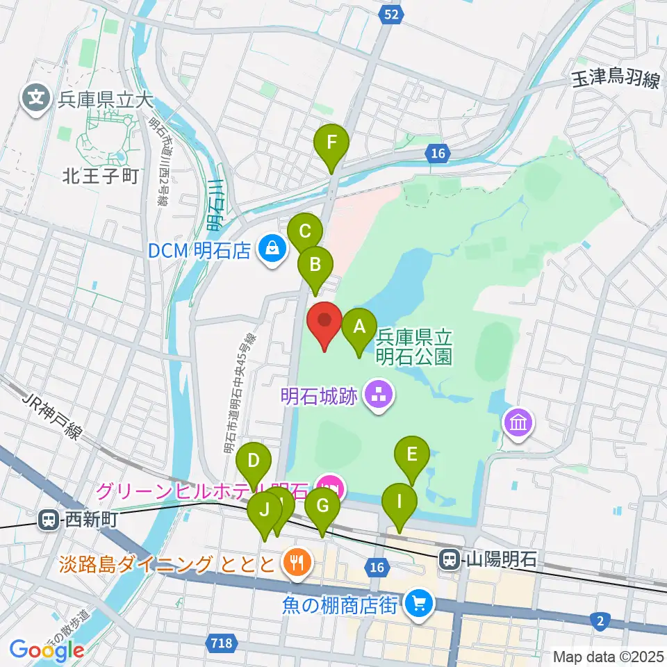 きしろスタジアム 明石公園陸上競技場周辺のカフェ一覧地図