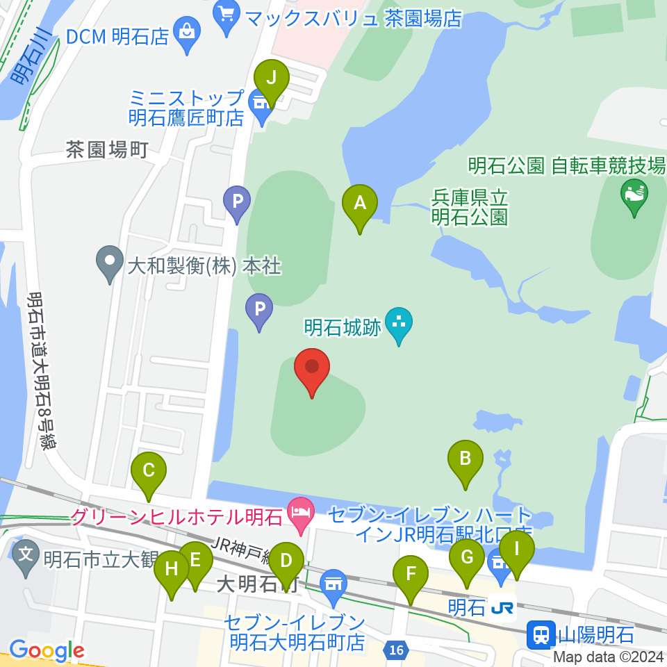 明石トーカロ球場周辺のカフェ一覧地図