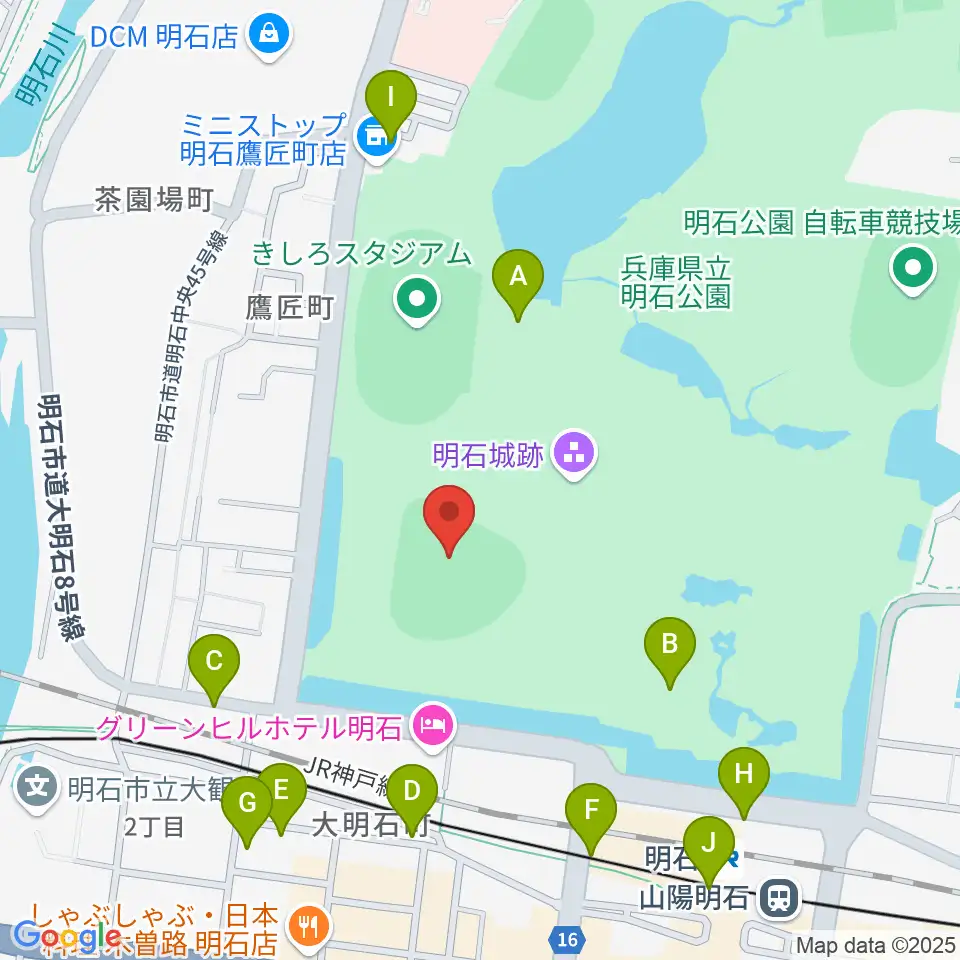 明石トーカロ球場周辺のカフェ一覧地図