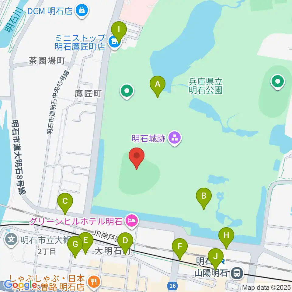 明石トーカロ球場周辺のカフェ一覧地図