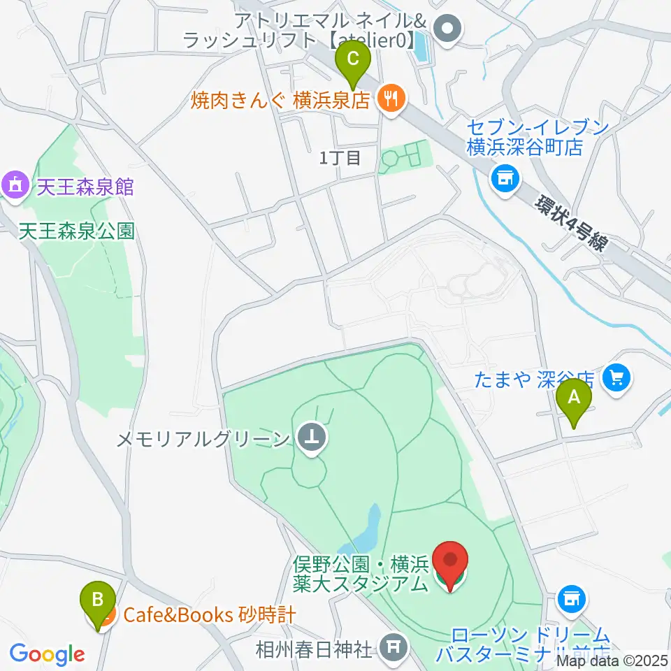 俣野公園・横浜薬大スタジアム周辺のカフェ一覧地図