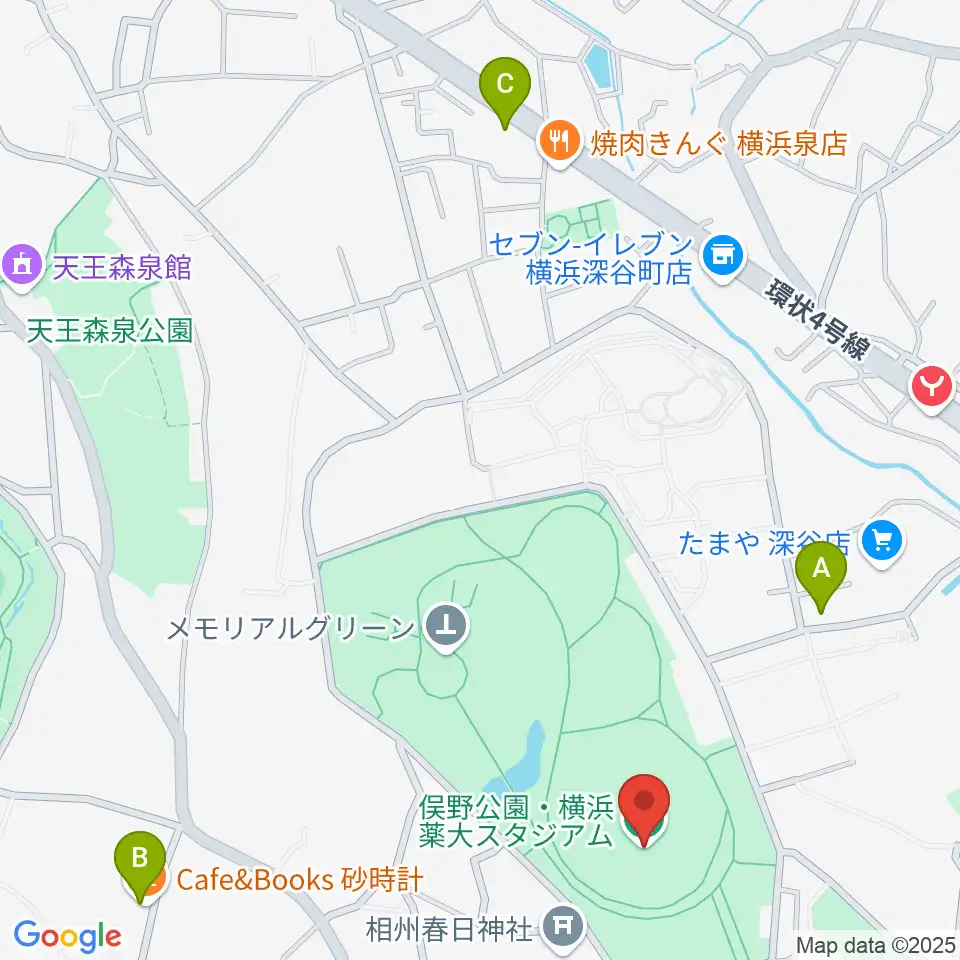 俣野公園・横浜薬大スタジアム周辺のカフェ一覧地図