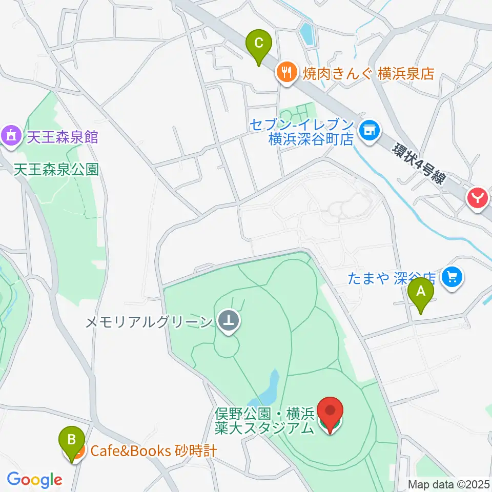 俣野公園・横浜薬大スタジアム周辺のカフェ一覧地図