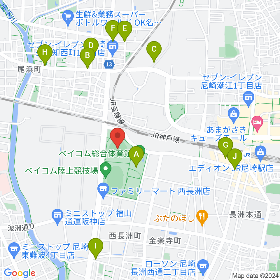 ベイコム野球場周辺のカフェ一覧地図