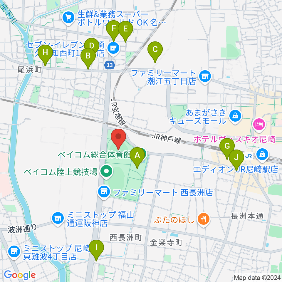 ベイコム野球場周辺のカフェ一覧地図