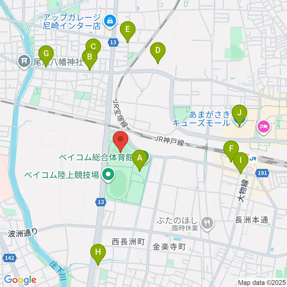 ベイコム野球場周辺のカフェ一覧地図