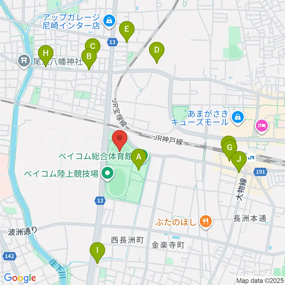 ベイコム野球場周辺のカフェ一覧地図