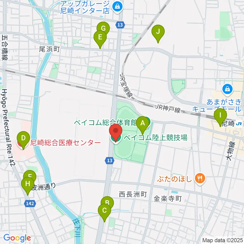 ベイコム陸上競技場周辺のカフェ一覧地図