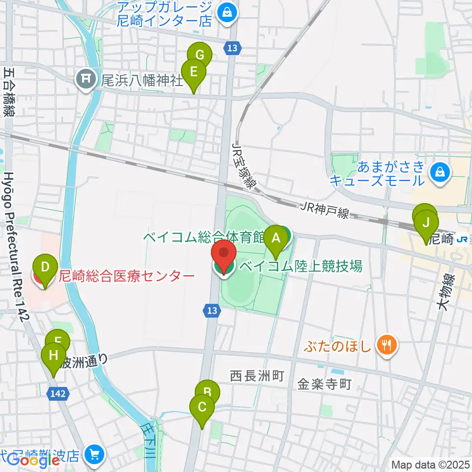 ベイコム陸上競技場周辺のカフェ一覧地図