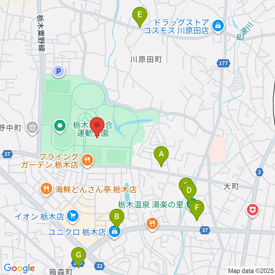 マルワ・アリーナとちぎ周辺のカフェ一覧地図