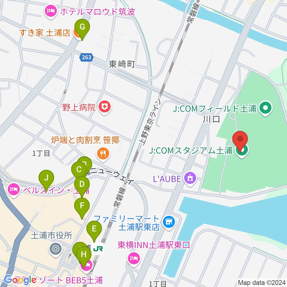 J:COMスタジアム土浦周辺のカフェ一覧地図