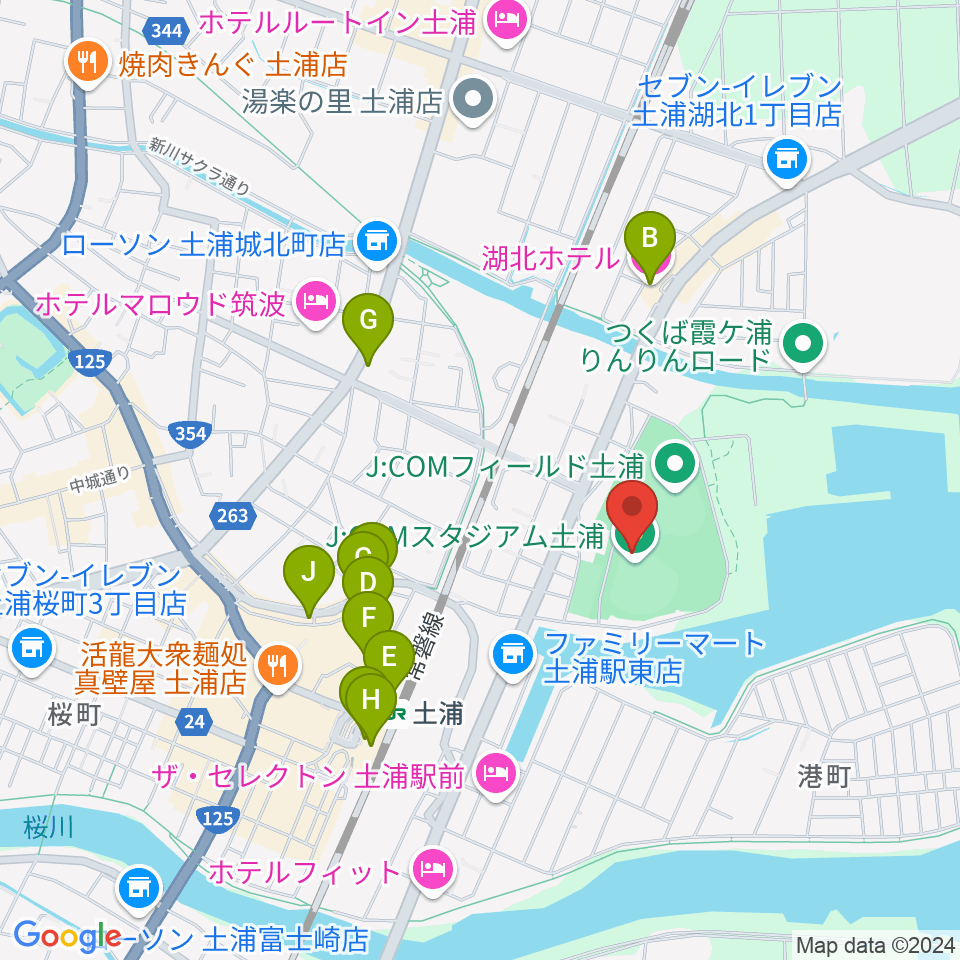 J:COMスタジアム土浦周辺のカフェ一覧地図