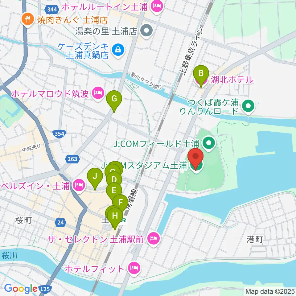 J:COMスタジアム土浦周辺のカフェ一覧地図