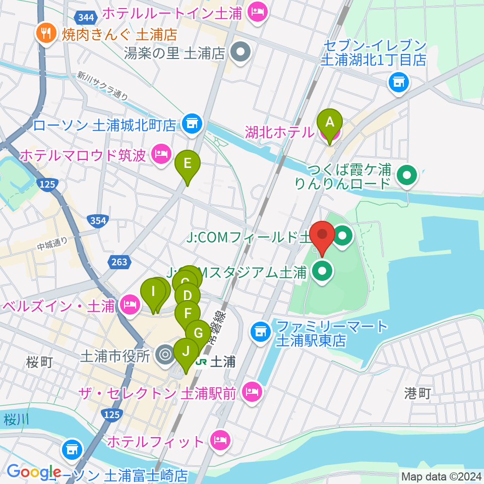 J:COMフィールド土浦周辺のカフェ一覧地図