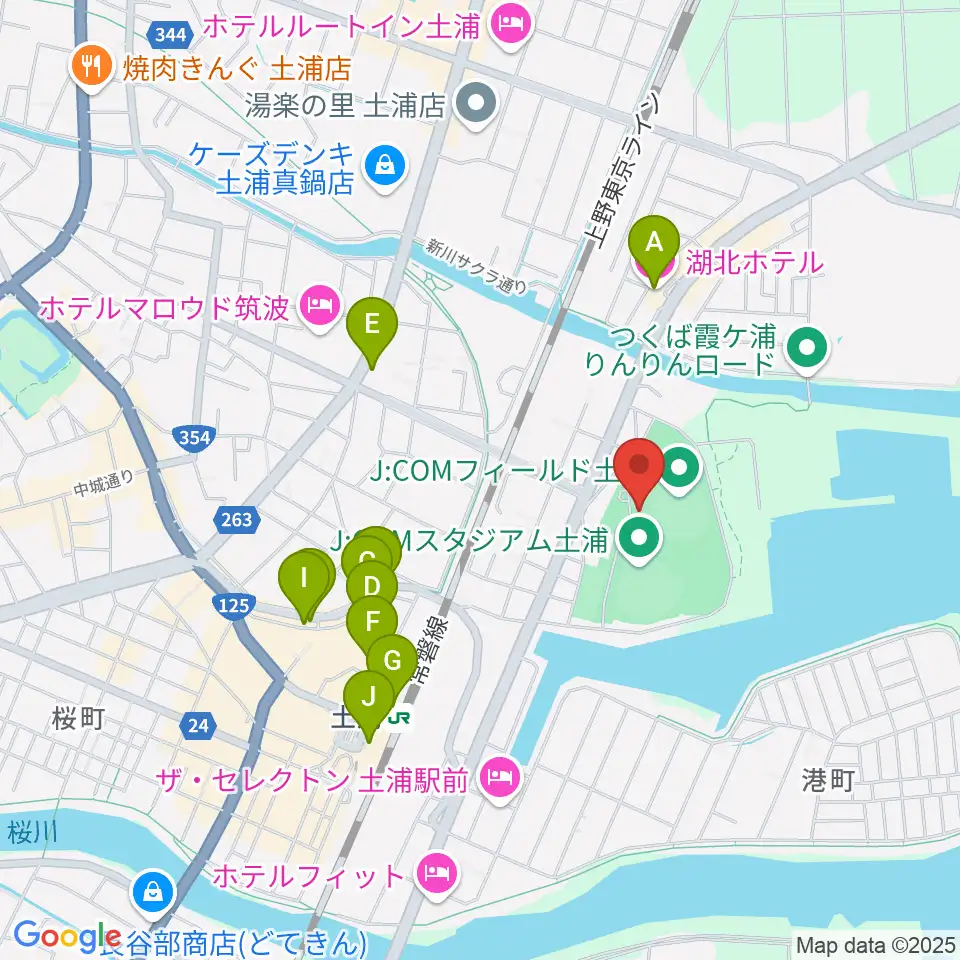 J:COMフィールド土浦周辺のカフェ一覧地図